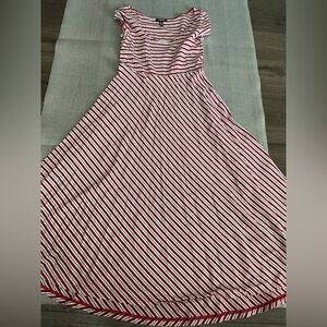 [LP] Chaps Red and White Cap Sleeve Maxi Dress